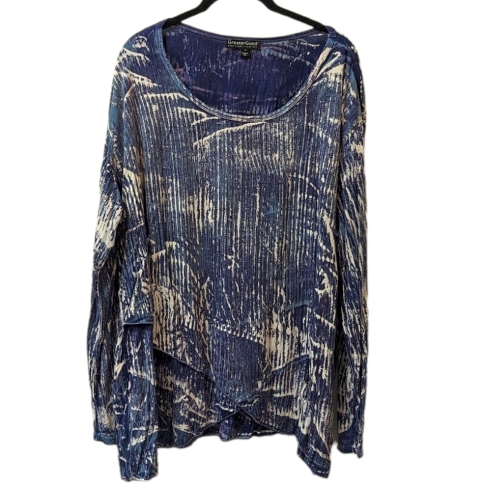 GREATER Good Blue Bohemian Lagenlook Scoopneck Longsleeved Plus Size Tunic (3X)